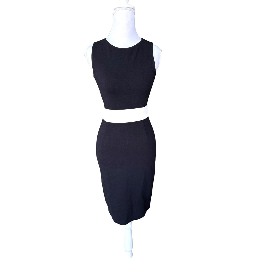 Colorblock Sheath Dress Midi Sleeveless Retro Mod Black White Love... Ady XS
